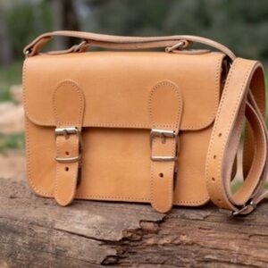 Bohemia by Kouros Genuine Leather Satchel Bag - Tan Brown